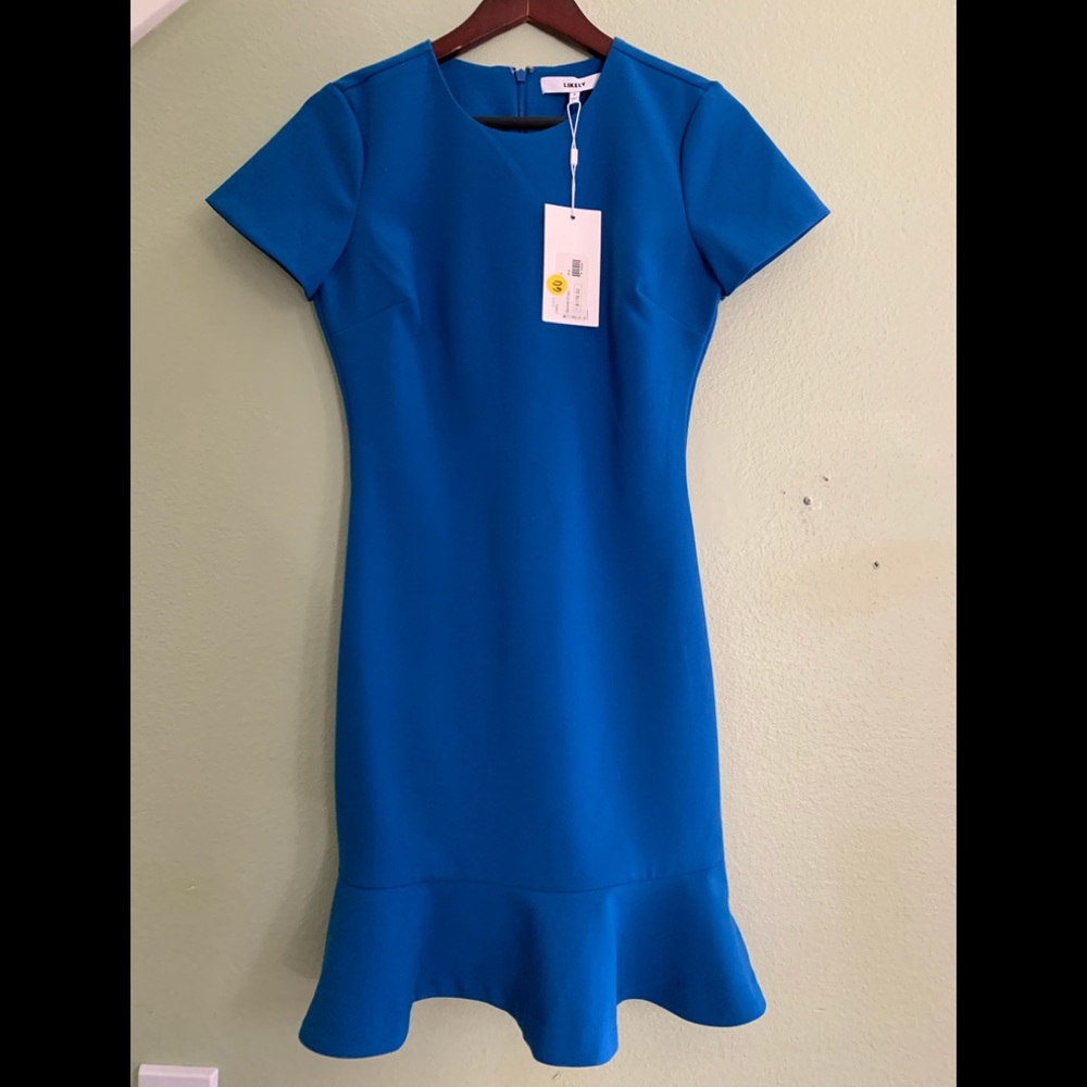 NWT Likely Beckett Flounce Tee Dress Size 4 blue